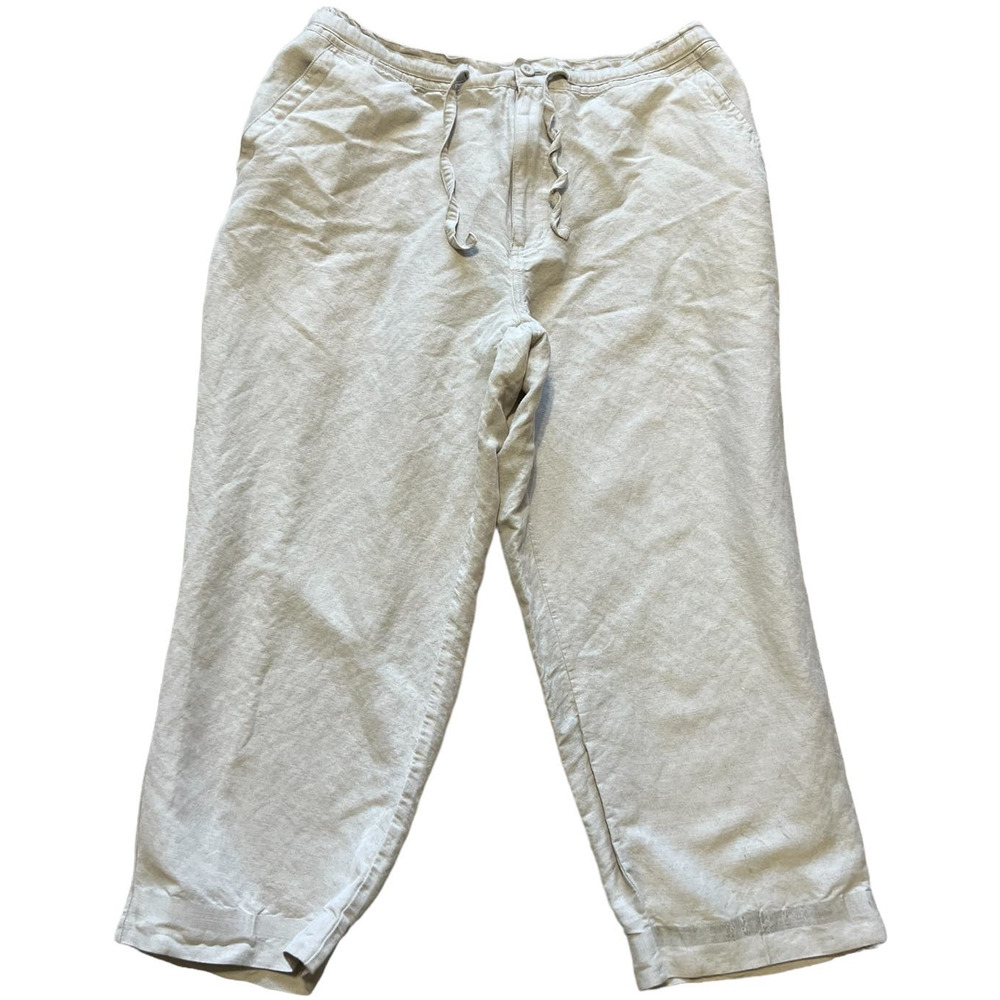 Cubavera Linen Blend Khaki Wide Leg Cropped Pants, Size L